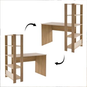 Escritorio Match con biblioteca  en MDP 134x120cm 3 estante Off White/ Roble