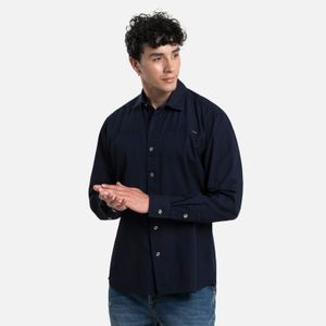 Camisa Manga Larga Color Azul Oscuro Indigo Para Hombre