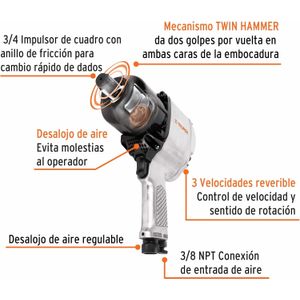 Llave neumática impacto industrial 3/4" Truper TPN-776X-2