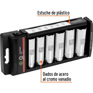 Juego 6 dados largos cuadro 1/2" std,  Truper