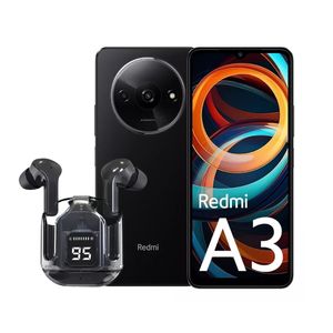 Celular Xiaomi Redmi A3 64GB 3RAM negro + Audífonos bluetooth