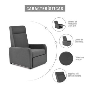 Reclinable Elite Living Push Praxis 95x70x90 Tela Gris Oscuro