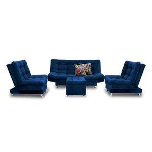 SALA MOLTOCHIC CON COJINES LINO AZUL NAVY OSCURO PATAS DE ACERO