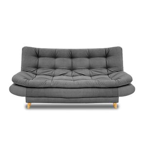 SOFA CAMA DAMASCO LINO GRIS PATAS DE MADERA