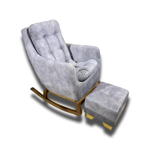 SILLA MECEDORA CON PUFF LINO GRIS