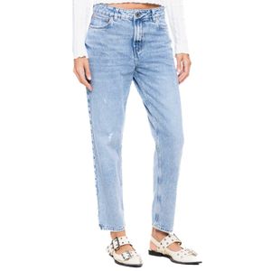 High Waist Mom Fit Jeans Tono Medio Con Rotos