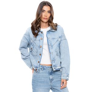 Chaqueta En Denim Oversized Con Bolsillos Diagonales