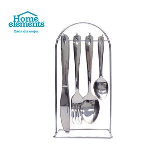 Set De Cubiertos X24 Piezas Acero Inoxidable Soporte Metalico Home Elements