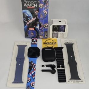 COMBO NIÑOS RELOJ ULTRA KR999 + PULSO OBSEQUIO + AUDIFONOS I12TWS CAPITAN AMERICA