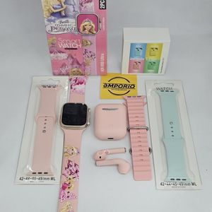 COMBO NIÑOS RELOJ ULTRA KR999 + PULSO OBSEQUIO + AUDIFONOS I12TWS BARBIE