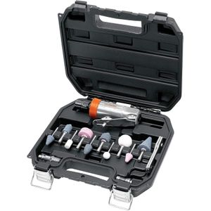 Kit de mini esmeriladora neumática 1/4" con estuche plástico Truper