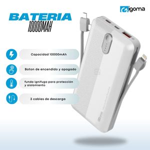 Bateria Portatil IGOMA De 10000mAh Con 3 Cables – Blanca