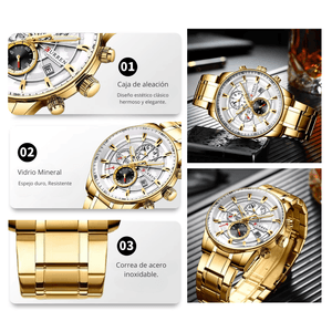 Reloj CURREN 8362 Cronógrafo Para Hombre Dorado