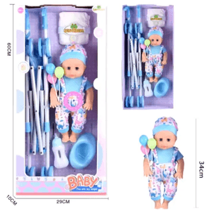 Muñeca Bebé Con Carriola Y Accesorios Infantil