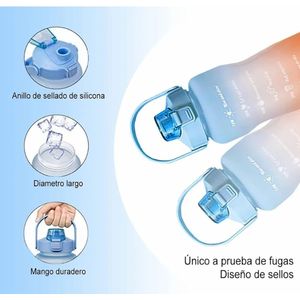 Combo X2 Botella Motivacional Mas Sticker Gym Fitness 2 Litr Azul