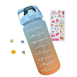 Combo X2 Botella Motivacional Mas Sticker Gym Fitness 2 Litr Azul