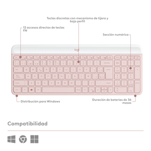 Combo Inalámbrico Slim Teclado Y Mouse Logitech Mk470 Rosa