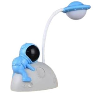 Lampara Luna Astronauta Acostado 3d Recargable Escritorio Mesa Azul