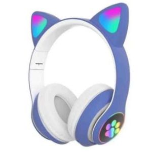 Audifonos Diadema Orejas De Gato Bluetooth Mic Y Luces Azul