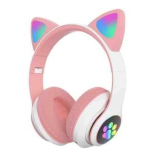Audifonos Diadema Orejas De Gato Bluetooth Mic Y Luces Rosado