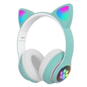 Audifonos Diadema Orejas De Gato Bluetooth Mic Y Luces Verde