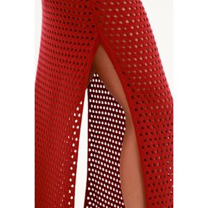 Falda roja con abertura en costado para mujer