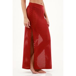Falda roja con abertura en costado para mujer