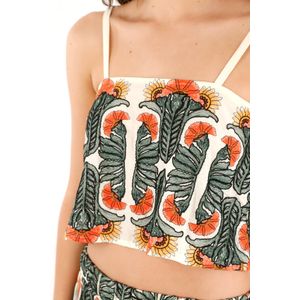 Camisa corta en tela bordada para mujer