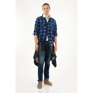 Camisa leñadora a cuadros azul para hombre