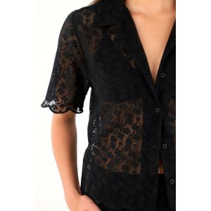 Camisa tipo bowling en encaje negra para mujer