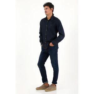 Camisa azul manga larga en índigo liviano para hombre
