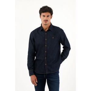 Camisa azul manga larga en índigo liviano para hombre