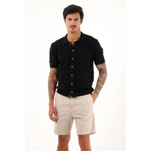 Camisa negra tejida manga corta para hombre