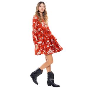 Vestido Corto Manga Larga Con Botonadura En Frente