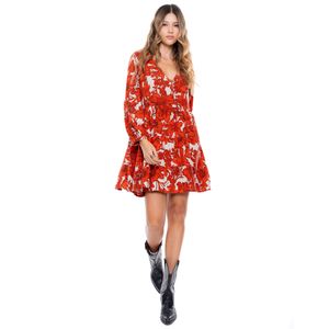 Vestido Corto Manga Larga Con Botonadura En Frente