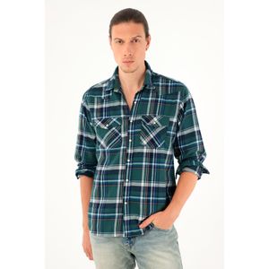 Camisa tipo leñadora a cuadros verde para hombre