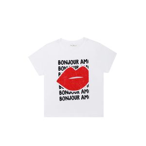 Camiseta blanca con estampado de beso para mujer