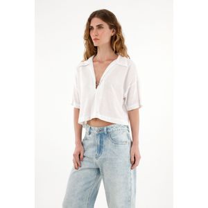 Camisa blanca manga corta para mujer