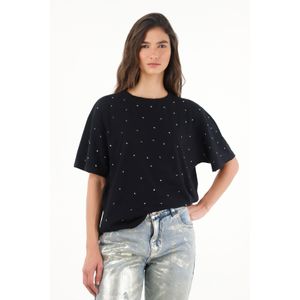 Camiseta negra con apliques decorativos para mujer
