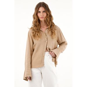 Camisa manga larga en lino 100% para mujer
