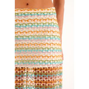 Falda larga de tejido abierto multicolor para mujer