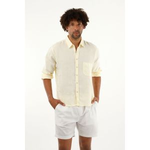 Camisa manga larga amarilla en 100% lino para hombre