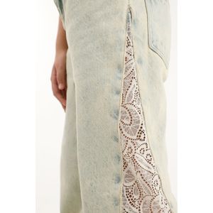 Jean Wide Leg tiro alto con detalles de encaje azul para niña