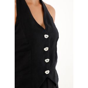 Camisa negra con escote en espalda para mujer