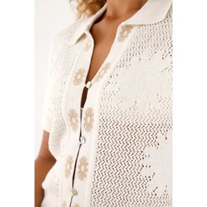 Camisa crudo tejida con diseño de flores para mujer