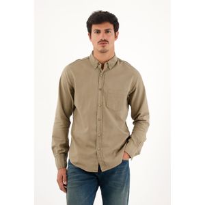 Camisa Oxford manga larga café para hombre