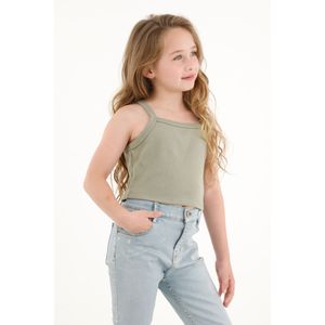 Camiseta crop verde en rib para niña