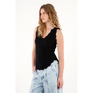 Camisa negra tejida diseño cruzado para mujer