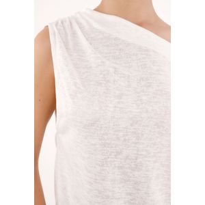 Camiseta blanca manga asimétrica con caída para mujer