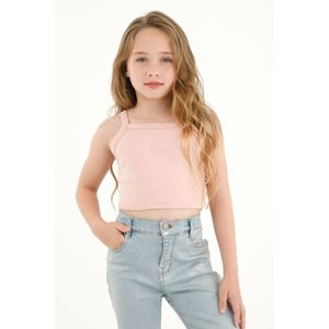Camiseta crop rosada en rib para niña